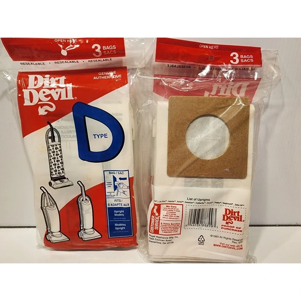 Dirt Devil Vacuum Bag Replacement Type D 5 x 3 = 15 Bags New/Sealed